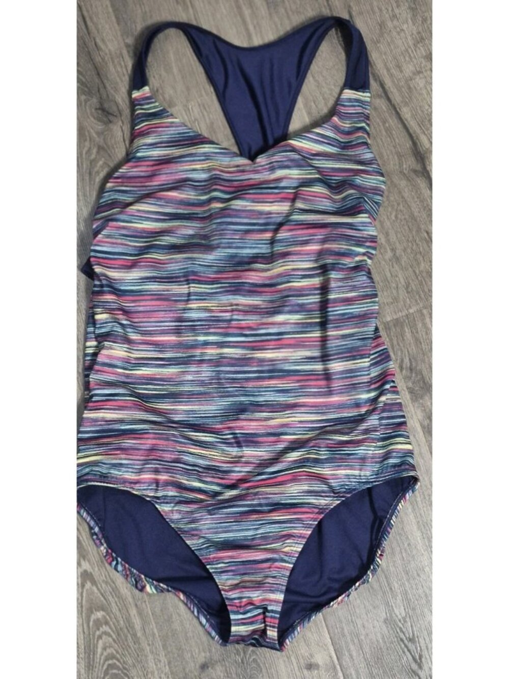 Lands' End Racerback V-Neck One Piece Swimsuit Bathingsuit Women's Size 16
